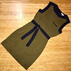 Lacoste Midi Silk Dress Olive W/Navy Trim Sz. 36/4